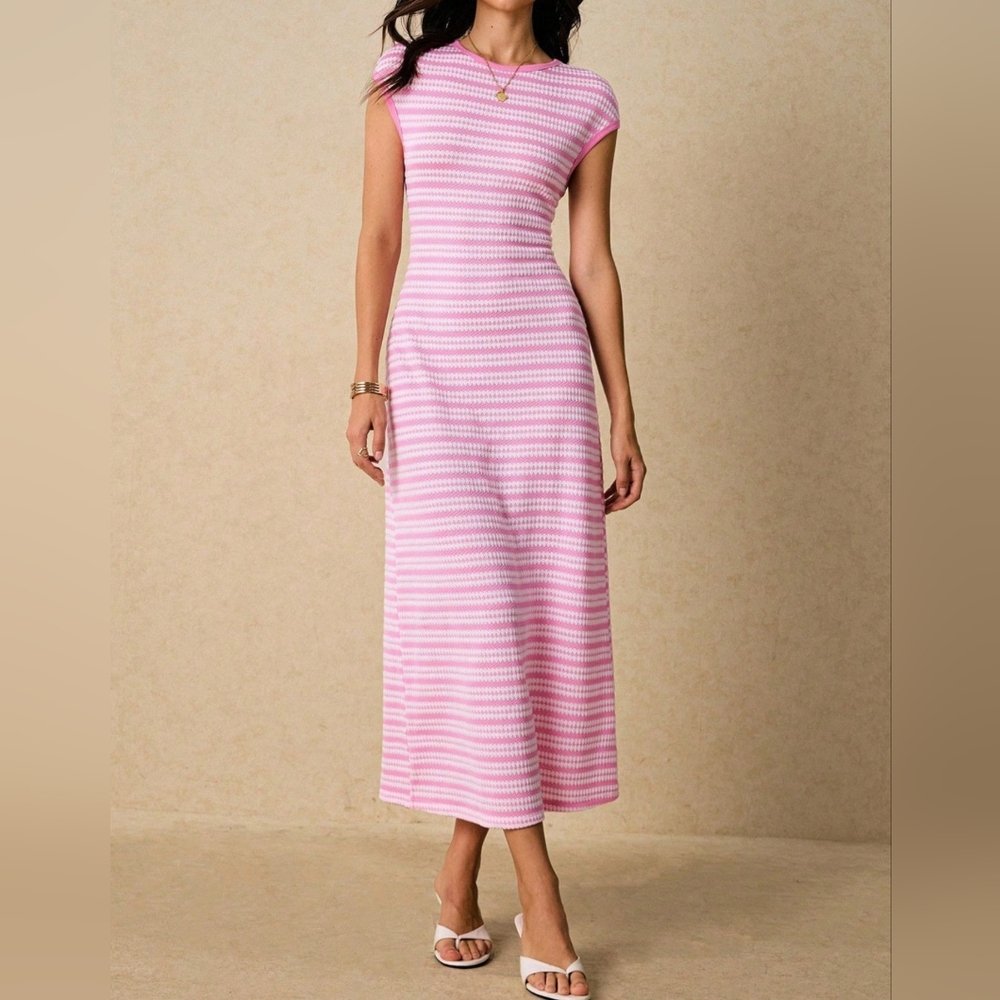 Pink Striped Midi Dress - Picture 4 of 12